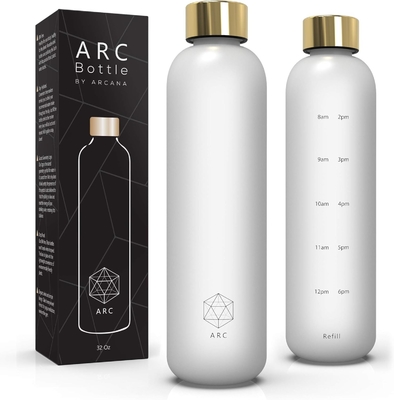ARCANA Arc Su Şişesi Zaman İşaretiyle - İçme Zamanları ile Motivasyonel Su Şişeleri - BPA Serbest Dondurulmuş Plastik