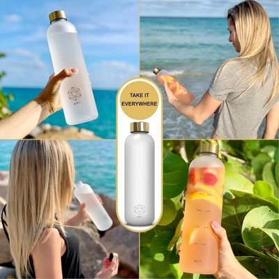 ARCANA Arc Su Şişesi Zaman İşaretiyle - İçme Zamanları ile Motivasyonel Su Şişeleri - BPA Serbest Dondurulmuş Plastik