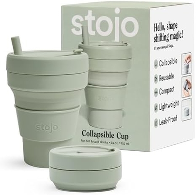 Katlanabilir Seyahat Kâsesi - Sage Yeşil, 12 oz / 355ml - Sızdırmaz, Tekrar Kullanılabilir Cep Boyutlu Silikon Şişe