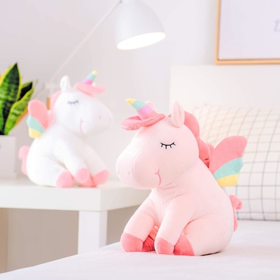 Lazada Tek Boynuzlu Dolu Hayvanlar Plüş Oyuncaklar Kızlar Gökkuşağı Kanatlı Hediyeler Beyaz 12 inç