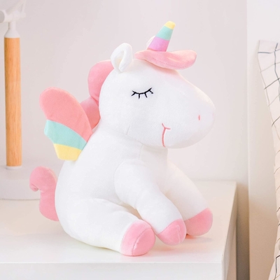 Lazada Tek Boynuzlu Dolu Hayvanlar Plüş Oyuncaklar Kızlar Gökkuşağı Kanatlı Hediyeler Beyaz 12 inç