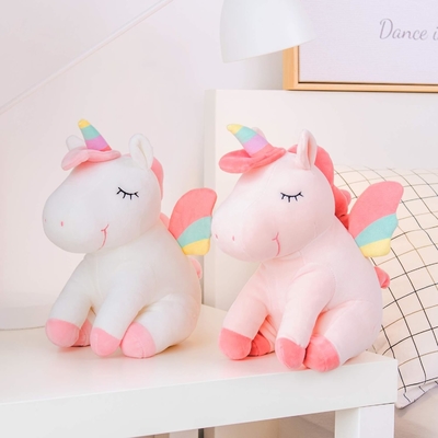 Lazada Tek Boynuzlu Dolu Hayvanlar Plüş Oyuncaklar Kızlar Gökkuşağı Kanatlı Hediyeler Beyaz 12 inç