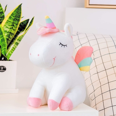 Lazada Tek Boynuzlu Dolu Hayvanlar Plüş Oyuncaklar Kızlar Gökkuşağı Kanatlı Hediyeler Beyaz 12 inç