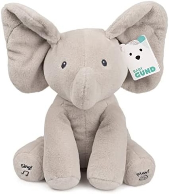 GUND Bebek Animasyonu Flappy The Elephant Plush, şarkı söyleyen Dolu Hayvan Bebek Oyuncağı 0 yaş ve üstü, 12 inçli gri