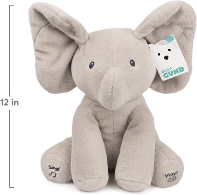 GUND Bebek Animasyonu Flappy The Elephant Plush, şarkı söyleyen Dolu Hayvan Bebek Oyuncağı 0 yaş ve üstü, 12 inçli gri