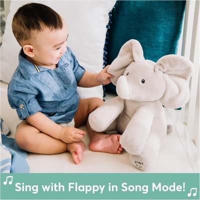 GUND Bebek Animasyonu Flappy The Elephant Plush, şarkı söyleyen Dolu Hayvan Bebek Oyuncağı 0 yaş ve üstü, 12 inçli gri