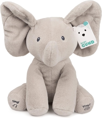 GUND Bebek Animasyonu Flappy The Elephant Plush, şarkı söyleyen Dolu Hayvan Bebek Oyuncağı 0 yaş ve üstü, 12 inçli gri