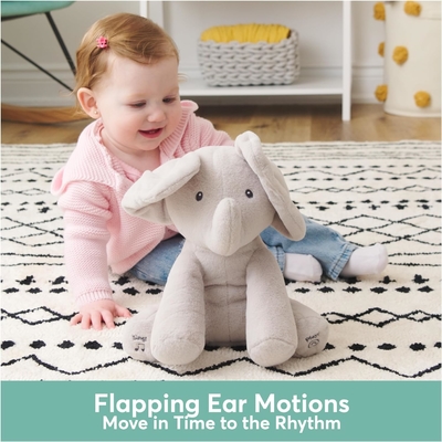 GUND Bebek Animasyonu Flappy The Elephant Plush, şarkı söyleyen Dolu Hayvan Bebek Oyuncağı 0 yaş ve üstü, 12 inçli gri