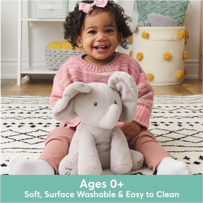 GUND Bebek Animasyonu Flappy The Elephant Plush, şarkı söyleyen Dolu Hayvan Bebek Oyuncağı 0 yaş ve üstü, 12 inçli gri