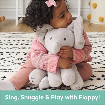 GUND Bebek Animasyonu Flappy The Elephant Plush, şarkı söyleyen Dolu Hayvan Bebek Oyuncağı 0 yaş ve üstü, 12 inçli gri