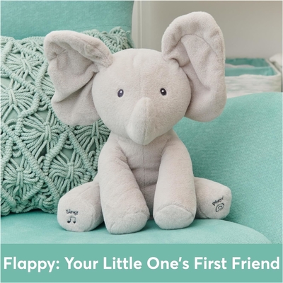 GUND Bebek Animasyonu Flappy The Elephant Plush, şarkı söyleyen Dolu Hayvan Bebek Oyuncağı 0 yaş ve üstü, 12 inçli gri