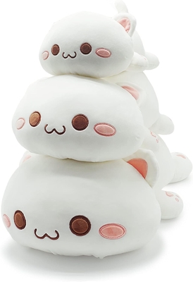 Onsoyours Cute Kitten Plush Toy 25.5 inç Dolu Hayvan Evcil Hayvan Kitty Yumuşak Anime Kedi Çocuklar için Büyük Plush Yastık (Beyaz A, 25.5