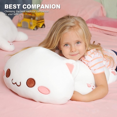 Onsoyours Cute Kitten Plush Toy 25.5 inç Dolu Hayvan Evcil Hayvan Kitty Yumuşak Anime Kedi Çocuklar için Büyük Plush Yastık (Beyaz A, 25.5