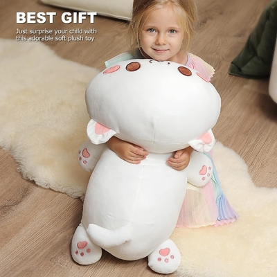 Onsoyours Cute Kitten Plush Toy 25.5 inç Dolu Hayvan Evcil Hayvan Kitty Yumuşak Anime Kedi Çocuklar için Büyük Plush Yastık (Beyaz A, 25.5