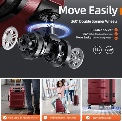 Bagaj kümeleri Genişletilebilir PC + ABS Dayanıklı Çanta Çift Tekerlekli TSA Kilit 3pcs Kırmızı Şarap