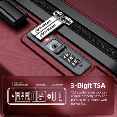 Bagaj kümeleri Genişletilebilir PC + ABS Dayanıklı Çanta Çift Tekerlekli TSA Kilit 3pcs Kırmızı Şarap