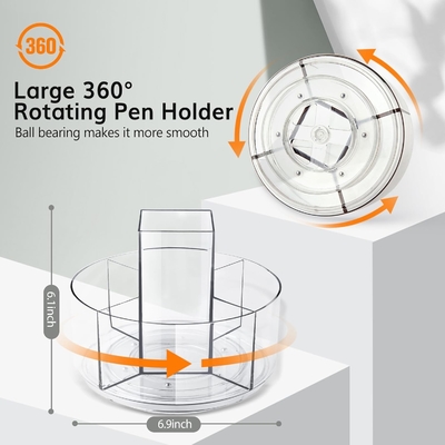 5 yuva 360 derece döner masa için akrilik kalem tutucu, işaretleyici tutucu Caddy sanat malzemeleri düzenleyici masa için kalem düzenleyici