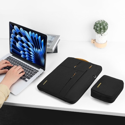 13-14 inçlik MacBook Pro için uygundur, el ve aksesuar cebesi olan geri dönüştürülmüş PET dizüstü bilgisayar taşıma çantası