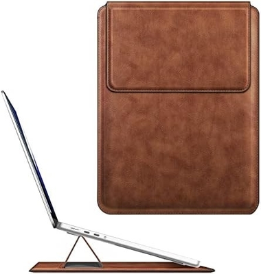 Dizüstü bilgisayar kılıfı MacBook Air 13.6M3 M2 A3113 A2681/MacBook Pro 14 A2992-PU Stand fonksiyonu ile deri ince poşet kapağı, kahverengi