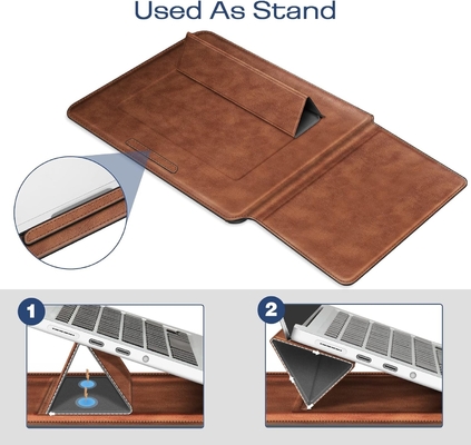 Dizüstü bilgisayar kılıfı MacBook Air 13.6M3 M2 A3113 A2681/MacBook Pro 14 A2992-PU Stand fonksiyonu ile deri ince poşet kapağı, kahverengi