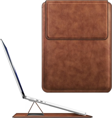 Dizüstü bilgisayar kılıfı MacBook Air 13.6M3 M2 A3113 A2681/MacBook Pro 14 A2992-PU Stand fonksiyonu ile deri ince poşet kapağı, kahverengi