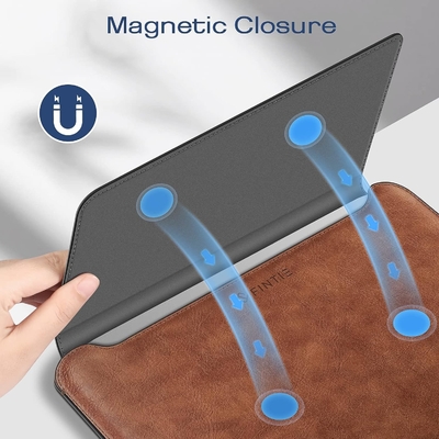 Dizüstü bilgisayar kılıfı MacBook Air 13.6M3 M2 A3113 A2681/MacBook Pro 14 A2992-PU Stand fonksiyonu ile deri ince poşet kapağı, kahverengi