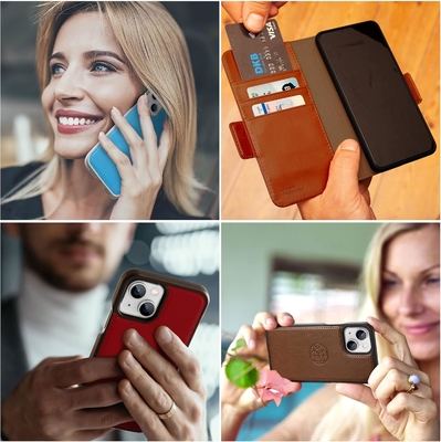 iPhone 13 Cüzdan kılıfı / 2-in-1 şok kılıfı ve çıkarılabilir vegan deri seti, MagSafe uyumlu, RFID korumalı