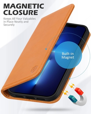 Deri cüzdan katlanabilir kılıf Manyetik mühür RFID engelleme kart yuvası tutucusu iPhone 13 ile uyumlu tamamen korunan kılıf