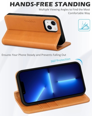 Deri cüzdan katlanabilir kılıf Manyetik mühür RFID engelleme kart yuvası tutucusu iPhone 13 ile uyumlu tamamen korunan kılıf