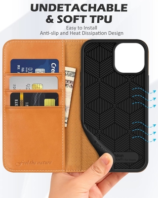 Deri cüzdan katlanabilir kılıf Manyetik mühür RFID engelleme kart yuvası tutucusu iPhone 13 ile uyumlu tamamen korunan kılıf