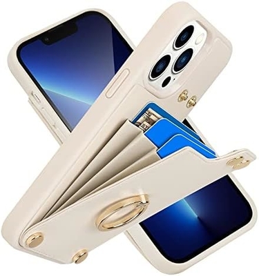 iPhone 13 Pro Max ile kart sahipleri, 360° dönen yüzük tutucu, deri kartlık, RFID şok geçirmez kapağı,