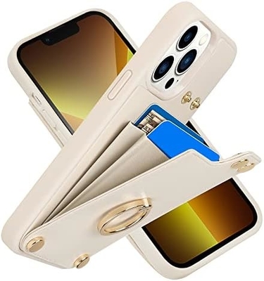 iPhone 13 Pro Max ile kart sahipleri, 360° dönen yüzük tutucu, deri kartlık, RFID şok geçirmez kapağı,