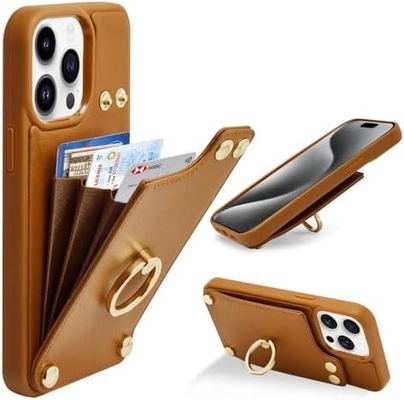 iPhone 13 Pro Max ile kart sahipleri, 360° dönen yüzük tutucu, deri kartlık, RFID şok geçirmez kapağı,
