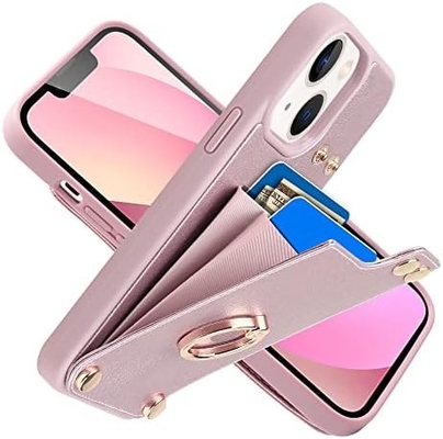 iPhone 13 Pro Max ile kart sahipleri, 360° dönen yüzük tutucu, deri kartlık, RFID şok geçirmez kapağı,