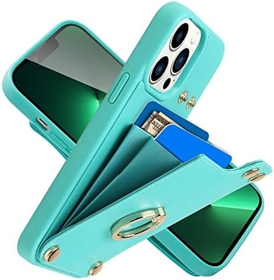 iPhone 13 Pro Max ile kart sahipleri, 360° dönen yüzük tutucu, deri kartlık, RFID şok geçirmez kapağı,