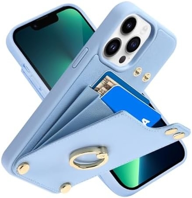 iPhone 13 Pro Max ile kart sahipleri, 360° dönen yüzük tutucu, deri kartlık, RFID şok geçirmez kapağı,