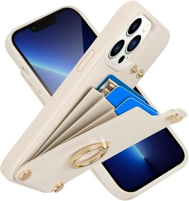 iPhone 13 Pro Max ile kart sahipleri, 360° dönen yüzük tutucu, deri kartlık, RFID şok geçirmez kapağı,