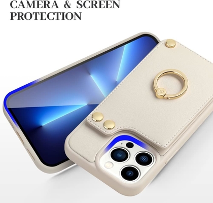 iPhone 13 Pro Max ile kart sahipleri, 360° dönen yüzük tutucu, deri kartlık, RFID şok geçirmez kapağı,