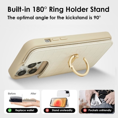 iPhone 13Pro Max 6.7 &quot;, kart tutucuyla cüzdan kılıfı, yüzük tutucuyla deri koruyucu kılıf,