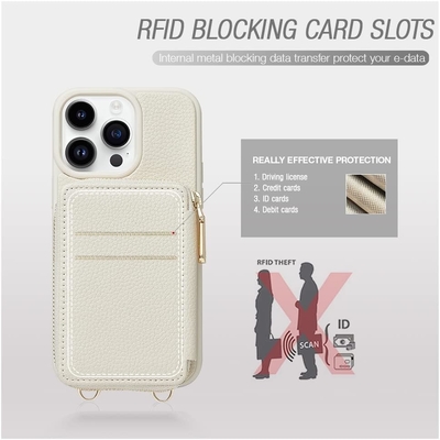iPhone 12 Pro/iPhone 12 Cüzdanı, fermuarlı çanta, bileklik, RFID korumalı cüzdan