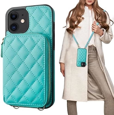 iPhone 12/12 Pro crossbody çantası, RFID korumalı PU deri kemer koltuk kart yuvası ile Kırık çanta bilek kemer iplik