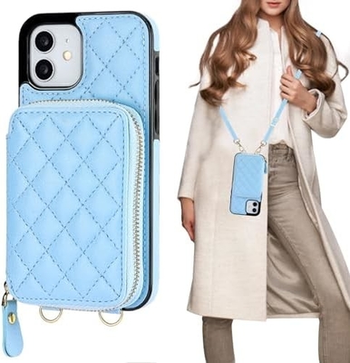 iPhone 12/12 Pro crossbody çantası, RFID korumalı PU deri kemer koltuk kart yuvası ile Kırık çanta bilek kemer iplik