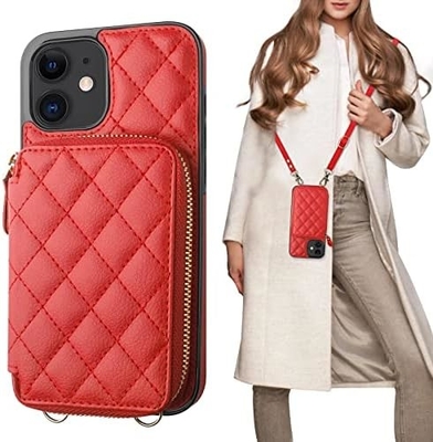 iPhone 12/12 Pro crossbody çantası, RFID korumalı PU deri kemer koltuk kart yuvası ile Kırık çanta bilek kemer iplik