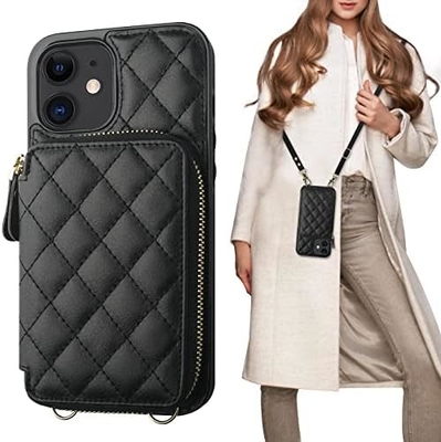 iPhone 12/12 Pro crossbody çantası, RFID korumalı PU deri kemer koltuk kart yuvası ile Kırık çanta bilek kemer iplik