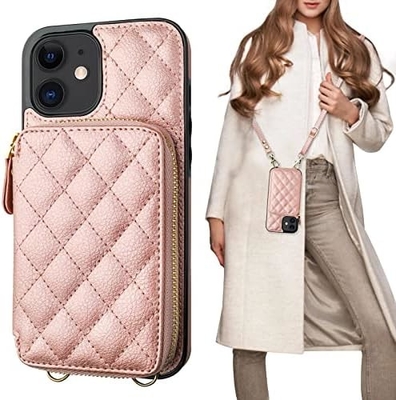 iPhone 12/12 Pro crossbody çantası, RFID korumalı PU deri kemer koltuk kart yuvası ile Kırık çanta bilek kemer iplik