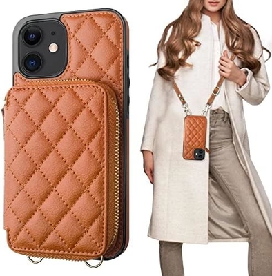 iPhone 12/12 Pro crossbody çantası, RFID korumalı PU deri kemer koltuk kart yuvası ile Kırık çanta bilek kemer iplik