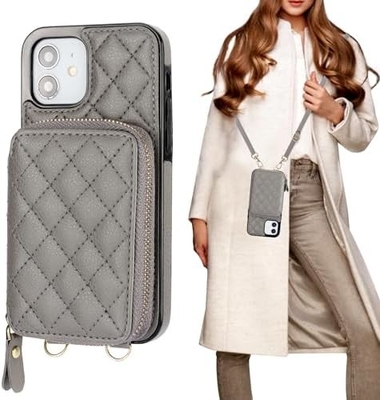 iPhone 12/12 Pro crossbody çantası, RFID korumalı PU deri kemer koltuk kart yuvası ile Kırık çanta bilek kemer iplik