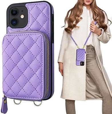 iPhone 12/12 Pro crossbody çantası, RFID korumalı PU deri kemer koltuk kart yuvası ile Kırık çanta bilek kemer iplik