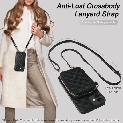 iPhone 12/12 Pro crossbody çantası, RFID korumalı PU deri kemer koltuk kart yuvası ile Kırık çanta bilek kemer iplik