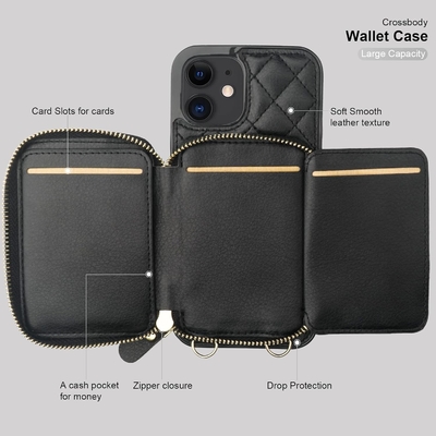 iPhone 12/12 Pro crossbody çantası, RFID korumalı PU deri kemer koltuk kart yuvası ile Kırık çanta bilek kemer iplik